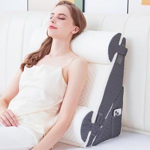 Hogrance Reading Pillow, Memory Foam Back Pillow for Bed Sitting Up, Gaming Pillow with Arms Rest,Bed Pillow for Reading, Watching TV, Resting, Gaming (Dark Grey, Back Pillow+2 Armrest Pillow-Large)