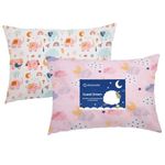 Baby Toddler Pillow Case 2 Pack 100% Cotton Pillow Cover - Cot Bed Pillow Pair Cases 40x60cm - Soft Baby Pillow Case for Girl Bedding - Gifts for Kids Travel Pillow Pillowcase（Elephant+Pink Cloud）