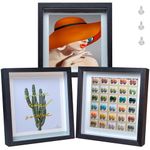 Dohomi Wood 8x8 Shadow Box Frames Black Shadow Boxes Display Cases Picture Frame with Mat Glass Surfaces Internal Depth 0.6 inches Wall Or Tabletop(3 Pack)