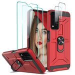 Jeylly Case for T-Mobile Revvl V+ 5G, Cell Phone Case with Built-in Rotating Ring Kickstand Hold [Compatible with Magnetic Car Mount], Shock Drop Proof Hybrid Bumper Case for TCL Revvl V+ 5G, Red