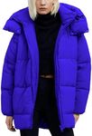 Flygo Womens Hooded Quilted Puffer Jacket Mid-Length Padded Warm Winter Heavyweight Coat Outerwear(Blue-M)