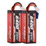 SUNPADOW 4S 14.8V Lipo Battery 6400mAh 100C Hard Case Rechargeable with EC5 Connector for RC Vehicles Car Truck Tank Buggy Truggy Racing Hobby(2 Count)