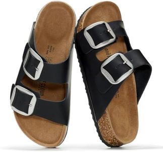 Project Cloud Genuine Leather Flat Sandals for Women 2026 Comfortable Beach Essentials Womens Sandals Memory Foam Vacation Essentials Slides for Women Footwear (Santorini, BLKOILLEA,10W)