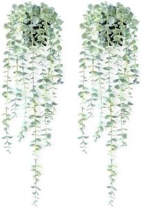 HOFMEFY Fake Hanging Plant Eucalyptus Artificial Faux Plants Indoor Small Wall Greenery Decor for Floating Shelf Soft Green 1PCS 23Inch Long