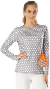 MANCYFIT Thermal Underwear for Women Long Johns Set Fleece Lined Ultra Soft Dotted Shirt Grey & White Large