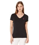 U.S. Polo Assn. Small Pony Stretch Dot V-Neck Tee Shirt Black/Pink MD