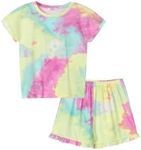 Arshiner Girls Tie Dye Short Set 2Piece Fashion Shirt & Shorts PJ Set Little Girls Sleepwear Size 6-7