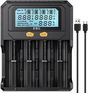 EBL 18650 Battery Charger with Discharge & Testing Functions, Lithium Battery Charger for 3.6V/3.7V/3.85V Li-ion/IMR/INR/ICR/3.2VLiFePO4, 1.2V Ni-MH/Ni-CD Rechargeable Batteries