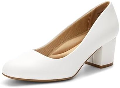 DREAM PAIRS Women's Pumps Low Chunky Block Heel Dress Shoes Closed Round Toe Comfortable Heels,Size 9.5W,White,SDPU24031W-W