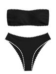 ZAFUL Women's Strapless Solid Color 2 Pieces Swimsuit Bandeau Bikini Bathing Suit, 9-black, Small