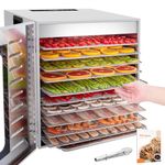 Kwasyo Dehydrator Stainless Steel DA 1000, XXL Food dehydrator surface 1.8 m², Dehydrators Food Dryer uk Temperature Adjustable 30-90℃, LED Display BPA-free, 67 Recipes, 10 Trays