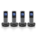 Motorola Voice Cordless Phone System w/ 4 Digital Handsets + Answering Machine, Remote Access, Call Block - Dark Grey (T614)