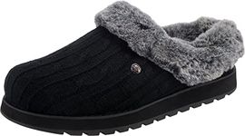 Skechers Women's Keepsakes - Ice Angel slipper, Black Cable Knit Sweater Faux Fur Trim, 8 UK