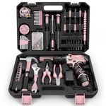 Sundpey Tool Kit with 12V Drill - Cordless Power Drill Tool Set - Protable General Basic Complete Home and Auto Repair Tools Set - Pink Tool Kit for Women with Wrench & Socket & Screwdriver Kit