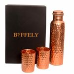 Copper Water Bottle (34oz/1000 ml) w/2 set of Copper Tumbler, Gift Packaging | Pure Copper Bottle for Drinking Water | Lab-Tested, Leak-Proof | Authentic Ayurvedic Copper Bottle- Premium Quality