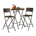 Relaxdays BASTIAN Folding Bar Stools, Rattan Look, Backrest, Bistro Chairs, Foldable, 78 cm Tall, Counter-Height, Brown