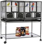 42" Single Deep & Wide Breeding Center Divider Nest Box Bird Rolling Stand Cage Divided Breeder Parakeet Bird Cage for Canary Cockatiel Parrot Lovebird (Black 95x60x104cm)