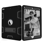 iPad Air 1st Case,Shock Absorbing Silicone and PC Full-Body Protective Case Cover with Kickstand [ Screen Protector Bonus ] for iPad Air 1st ( Model A1474 A1475 A1476 ) - Black