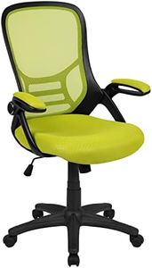 Flash Furniture Porter Mesh High Back Ergonomic Swivel Office Chair with Lumbar Support, Flip-Up Arms, Tilt Lock/Tilt Tension, Height Adjustable, Black/Green Frame