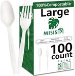 MISISIPI [7.1In 100Pcs] 100% Compostable Forks and Spoons Biodegradable Forks and Spoons HeavyDuty No Plastic Forks and Spoons Eco-friendly HeavyWeight Disposable Forks and Spoons Flatware Set