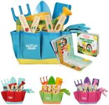 Kids Gardening Tools - includes Sturdy Tote Bag, Watering Can, Gloves, Shovels, Rake, Stakes, and a Delightful Children's Book How to Garden Tale - Kids Garden Tool Set for Toddler Age on up.