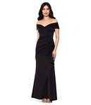 Xscape Women's Long Off Shoulder Sweetheart Neck Side Ruffle Gown (Reg and Petite), Black, 10 Petite