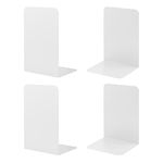 Book Ends, Bookends for Shelves, Home, Office, Metal Book Stopper for Books, Metal Bookend Supports, Modern Minimalist Style Decorative Bookend, White(2Pair/4Pcs)