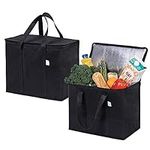 VENO 2 Pack Insulated Reusable Grocery Bag, Food Delivery Bag, Durable, Heavy Duty, Large Size, Stands Upright, Collapsible, Sturdy Zipper, Reusable and Sustainable (Black, 2 Pack)
