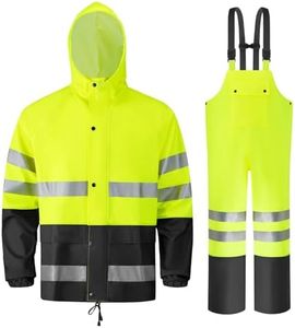 Crivce Rain Suits for Men Waterproof Heavy Duty,Reflective Rain Gear Jacket and Bib Overalls for Outdoor Fishing Construction Yellow L