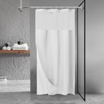 N&Y HOME Stall Waffle Weave Shower Curtain with Snap-in Fabric Liner & Hooks Set - 36" x 72" Small Shower Stall Size, Hotel Style & Mesh Top Window, Machine Washable - 36x72, White