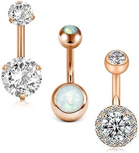 Briana Williams Surgical Stainless Steel Belly Button Rings Short for Women Girls 14G Navel Barbell CZ Opal Body Piercing Jewelry Belly Ring Bar 10mm