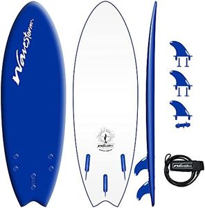 Wavestorm -Soft Top Foam 5'6" Surfboard/Fish Swallow Tail Surfboard for Beginners and All Surfing Levels Youth Complete Set Includes Leash and Multiple Fins, Blue (AZ21-WSSF560-BLU-1PK)