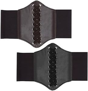 Spldsun 2 Piezas Ancho Elástico Corsé, Ligero, Corset Pirata, Elástico Corsé Cintura, Corsé Cinturón Retro, Cuero, Ajustable, para Señoras, Niñas, Halloween, Juegos Rol (Negro, Marrón)