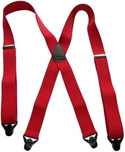 USA Made HoldUp Brand Ski-Ups series bright red X-back Suspenders with Patented Black Gripper Clasps in 1 1/2" width