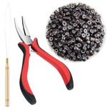 FEXPDL Hair Extension Pliers Kit,200Pcs Nano Beads 2 Pack Nano Bead Threader Tool Hair Tinsel Kit Professional Nano Hair Extension Tools Metal Hair Extension Tools Micro Beads(Brown 5mm)