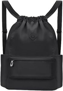BAVELOE Drawstring Backpack with Wet Pocket Gym Backpack Water-Resistant Cinch String Bag Beach Swim for Women Men（Pure Black）