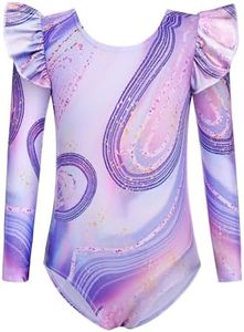 Arshiner Girls Gymnastics Leotards Ruffle Long Sleeve Shimmer Ballet Unitard Dancewear for 3-10 Years
