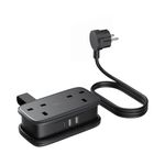 NTONPOWER UK to European Plug Adapter with 1.2M Extension Cable,2 Way Travel Extension Lead with 3 USB(2A+1C) Compact Travel Adapter for Germany France Spain Turkey Greece Iceland etc(Type E/F)