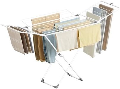 SONGMICS Clothes Drying Rack, Metal Laundry Drying Rack, Foldable, Space-Saving, Free-Standing Airer, with 4 Gullwings, Indoor Outdoor Use, Bed Linen Clothing, White ULLR541W01
