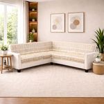 The Furnishers Elegant Woven Beige Sofa Cover – Soft Chenille Traditional Pattern with Lace Style | L-Shape Sectional Seat Protector for Living Room | Durable & Stylish Slipcover 6 Seater L Shape
