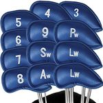 FINGER TEN Golf Iron Head Covers Value 12 Pack Set, Synthetic Leather Deluxe Club Headcover in Color Black Blue Red, Universal Durable Waterproof Fit Main Iron Clubs (Dark Blue)