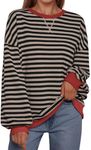 Trendy Queen Oversized Sweatshirt for Women 2024 Fall Crewneck Striped Long Sleeve Shirts Hoodies Preppy Top Y2K Outfits 24BlackKhaki S