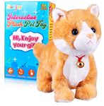 Yellow Plush Cat Stuffed Animal Interactive Cat Robot Toy, Barking Meow Kitten Touch Control, Electronic Cat Pet, Cat Kitty Toy, Animated Toy Cats for Girls Baby Kids L:12" * H:8" * W:5"