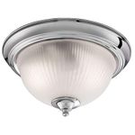 Polished Chrome & Frosted Ribbed Glass Bathroom Vintage Round Flush Ceiling Light 290mm | 2 x E14 SES Lamp Bulbs Required (Not Included) | IP44 Rated | Suitable for Outdoor Use