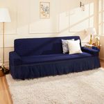 Amazon Brand - Solimo Bubble Sofa Cover with Skirt Polyester and Spandax Fabric Three Seater -Blue