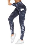 THE GYM PEOPLE Thick High Waist Yoga Pants for Women, Tummy Control Workout Running Yoga Leggings with Pockets (X-Large, Black Grey Tie Dye)