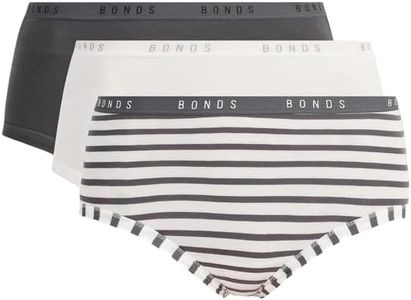 Bonds 3 Pairs X Womens Cottontail Midi Underwear White/Charcoal Stripes 10 White/Charcoal Stripes