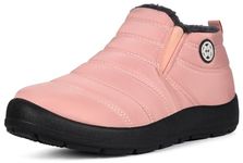 Eagsouni Snow Boots Womens Winter Boots Ladies Warm Fur Lined Ankle Booties Thickening Shoes Zip Flat Sneakers Outdoor Boots Low Top Pink, US 10, 42 EU