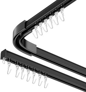 Room divider Ceiling Track set for Curtains with hooks, Corner Connectors(Set of 2) and top brackets Curtain Rail System (9-12 ft Track Set) Black