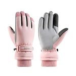 Andiker Women Waterproof Ski Gloves, Winter Touchscreen Thermal Gloves with Fleece, Windproof Snowboard Gloves for Skiing Running and Cycling (Pink)